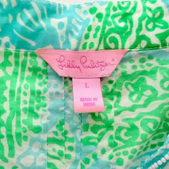 Lilly Pulitzer Tunic Beaded Sarasota Bundle in Jungle Large Cotton Green Teal - Picture 4 of 7